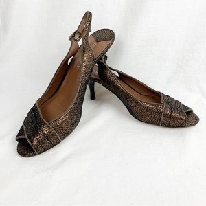 Donald Pliner Frill Metallic Slingback Heels Bronze sz 8.5